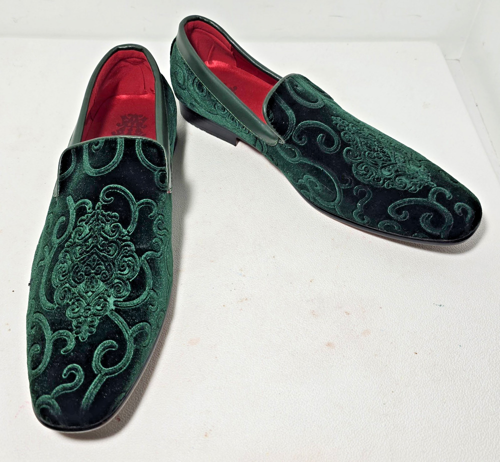 Mens Hunter Green Embossed Velvet Formal Dress Loafers Shoes After Midnight 10.5